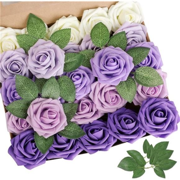 Artificial Flower Series Purple Rose 25pcs Real Looking FakeRoses w/Stem for DIY - Picture 1 of 6